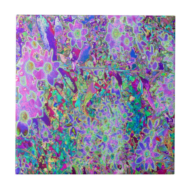 Carreau Fleurs roses et violettes Abstraites (Devant)