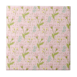 Carreau Fleurs roses Feuilles vertes Jardin floral Printem