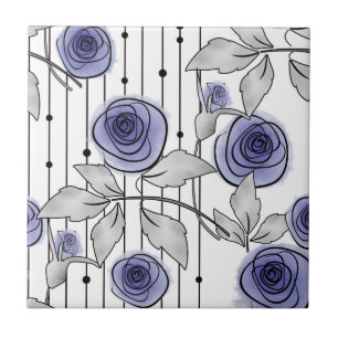 Carreau Fleurs roses modernes Abstraites violet gris blanc