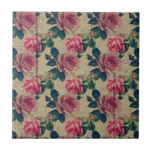 Carreau Fleurs roses victoriennes vintages