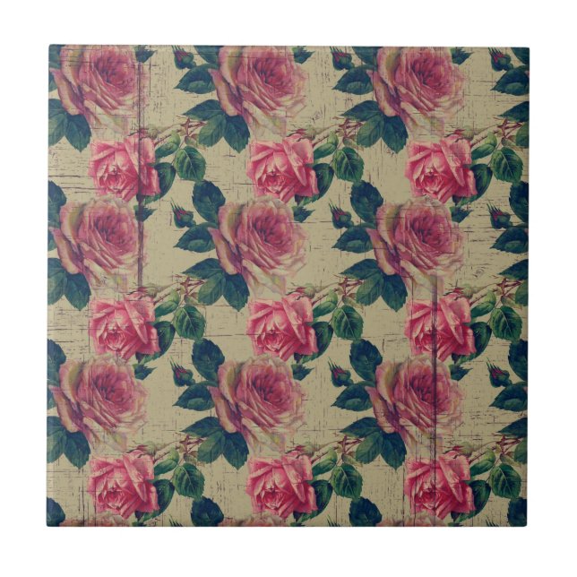 Carreau Fleurs roses victoriennes vintages (Devant)
