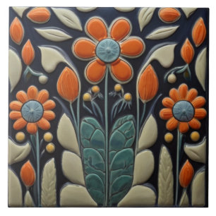 Carreau Fleurs rouges Art déco