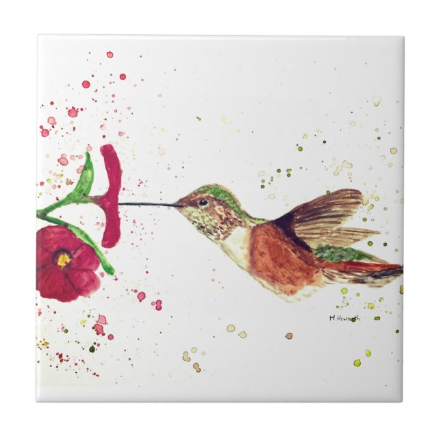 Carreau Fleurs rouges colibri nature oiseaux d'eau (Devant)