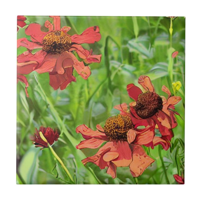 CARREAU FLEURS ROUGES RUDBECKIA (Devant)