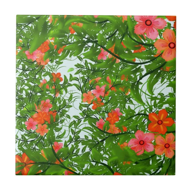 Carreau Fleurs rouges sur vert (Devant)