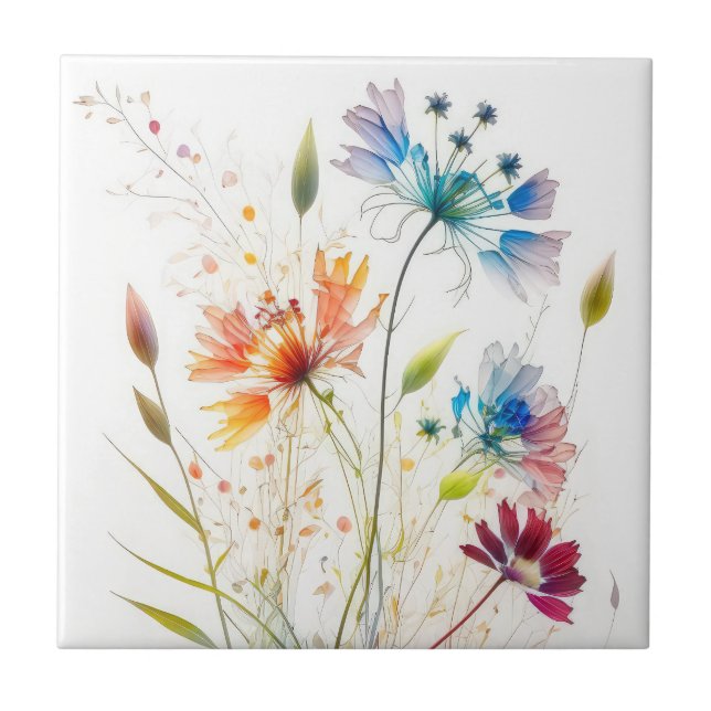 Carreau Fleurs sauvages d'aquarelles modernes (Devant)
