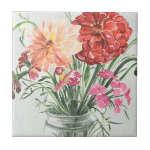 Carreau Fleurs sauvages d'été - Rose & Rouge