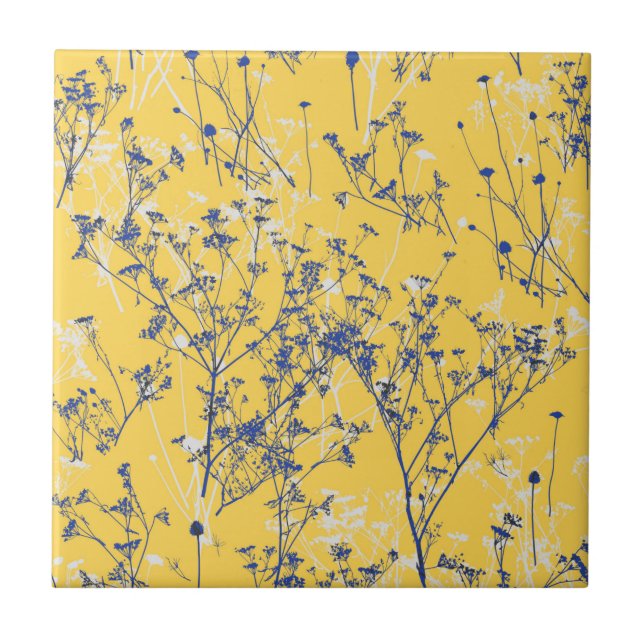 Carreau Fleurs sauvages élégants sur la moutarde jaune (Devant)
