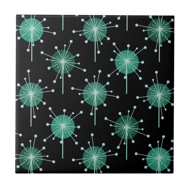 Carreau Fleurs Spoutnik Starburst Noir Turquoise (Devant)