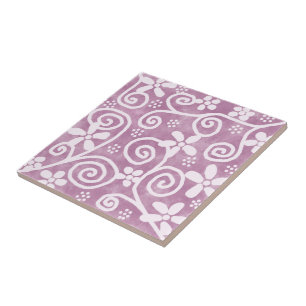 Carreau Fleurs Tourbillons Motif Rose Poussiéreux Blanc Fa