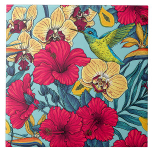 Carreau Fleurs tropicales et colibri - Botanica d'été