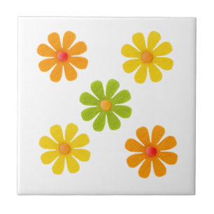 Carreau Fleurs vert printemps, jaune, orange pour la cuisi