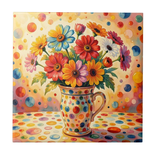 Carreau Fleurs Vibrantes, Points Colorés, (Devant)