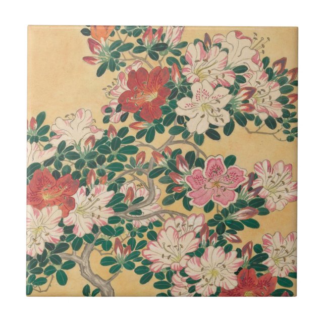 Carreau Fleurs vintages Azalea Peinture japonaise (Devant)