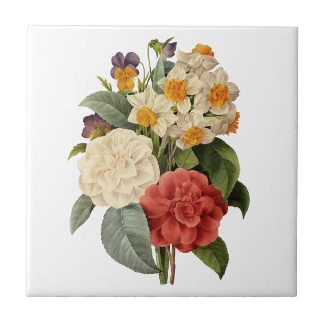Carreau Fleurs vintages, Camellias et Narcisse, Redoute (Devant)