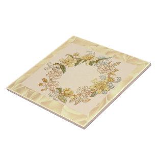 Carreau Fleurs vintages rose et jaune