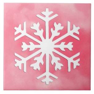 Carreau Flocon blanc sur Arrière - plan Pink Watercolor
