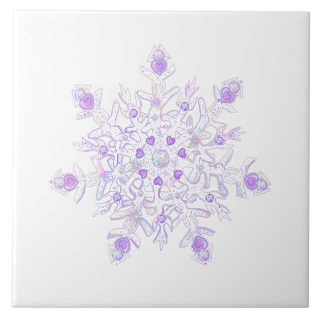 Carreau flocon de neige violet clair et coeur étincelant (Devant)