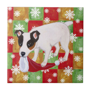 Carreau Flocons de neige de Noël de Jack Russell Terrier