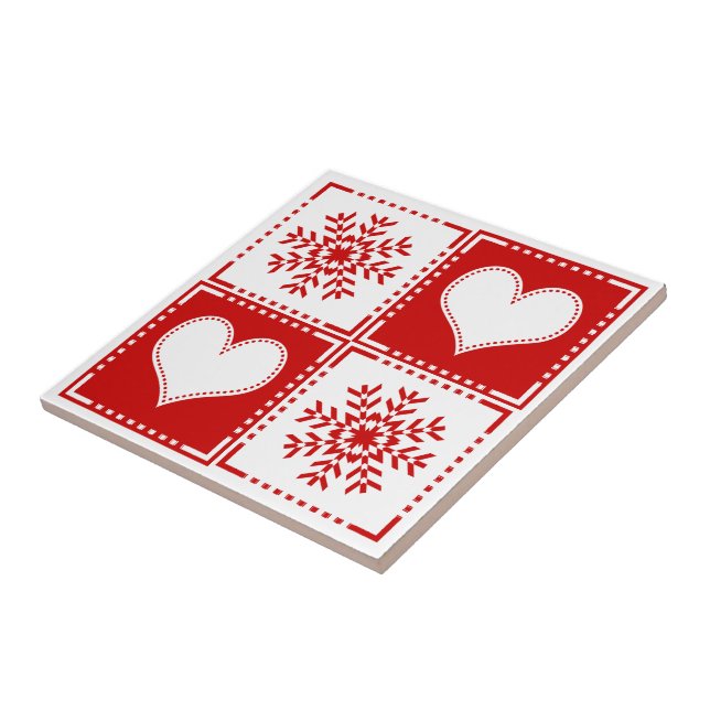 Carreau Flocons de neige élégants et coeurs rouges et (Côté)