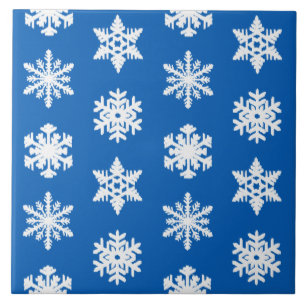 Carreau Flocons de neige Ikat - Bleu cobalt et blanc
