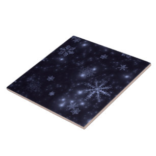 Carreau Flocons de neige sur fond bleu de minuit