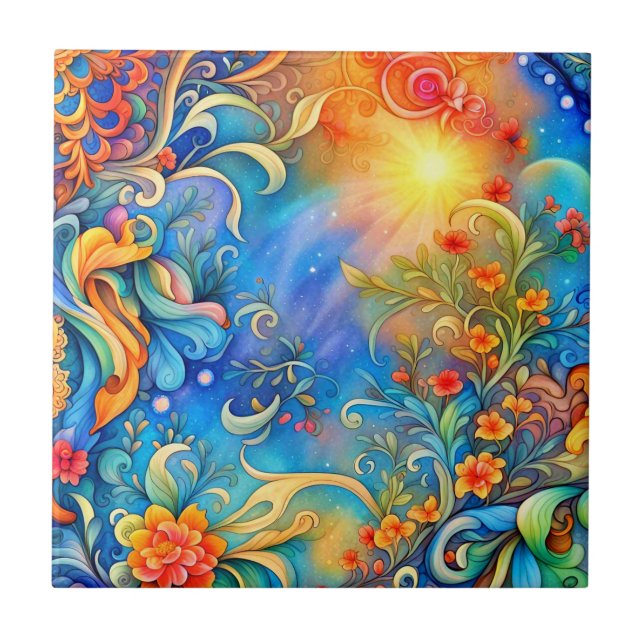 Carreau Floral Abstrait 72 Blue Orange (Devant)