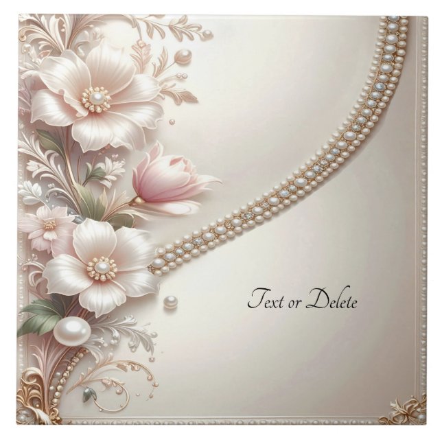 Carreau Floral and Pearl Embellishments Ceramic Tile (Devant)