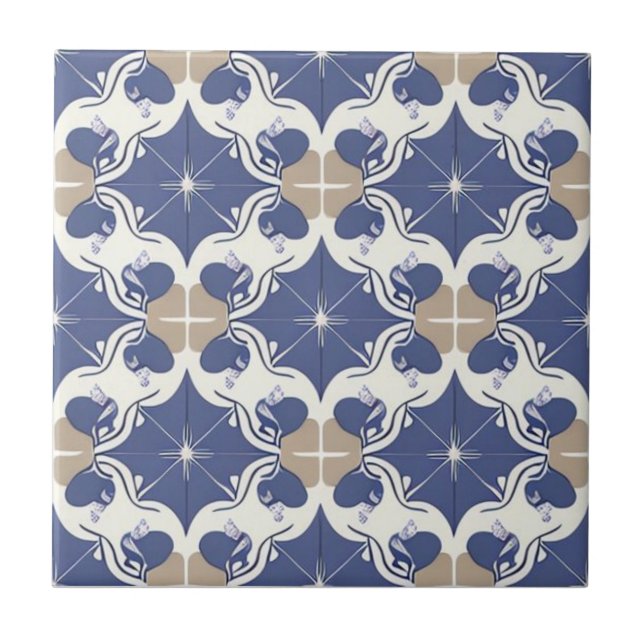 Carreau Floral blanc, beige et bleu foncé (Devant)