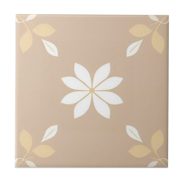 Carreau Floral blanc, brun et jaune (Devant)