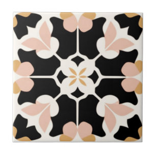 Carreau Floral blanc, violet foncé, blanc, rose et jaune