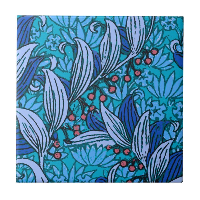 Carreau Floral bleu ancien Boho moderne (Devant)