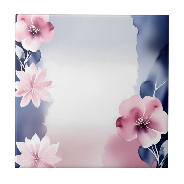 Carreau Floral bleu marine et rose (Devant)
