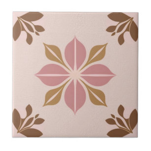 Carreau Floral Brown, doré et rose