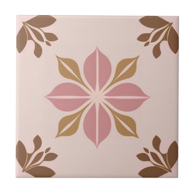 Carreau Floral Brown, doré et rose (Devant)
