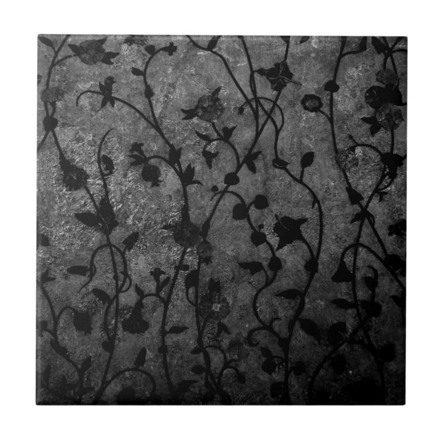Carreau Floral d'antiquité gothique noir et blanc (Devant)