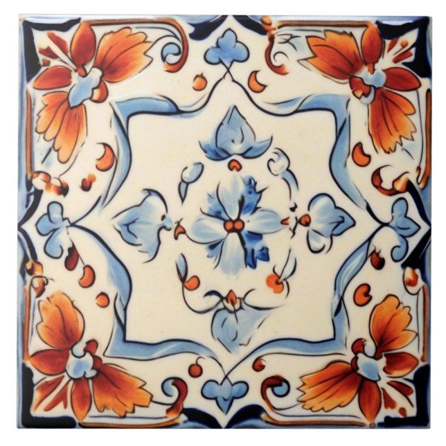Carreau Floral de crème bleue méditerranéenne italienne (Devant)
