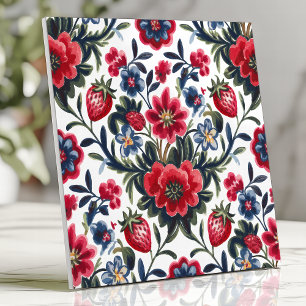 Carreau Floral et fraises folk Motif d'art