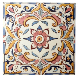 Carreau Floral Fleur bleu rose méditerranéen