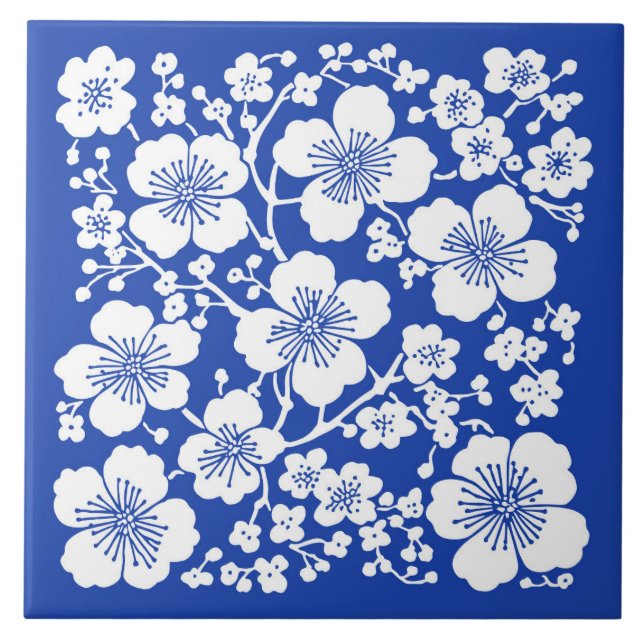 Carreau Floral Fleurs de cerisier Motif bleu (Devant)