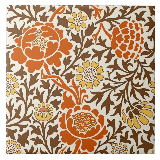 Carreau Floral Jacobéen , Orange Brown & Mustard Gold (Devant)