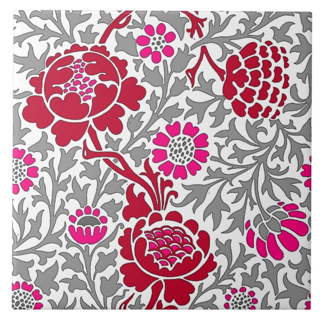 Carreau Floral jacobéen, rose et gris foncé (Devant)