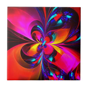 Carreau Floral moderne Art Abstrait Rouge Bleu Motif #07
