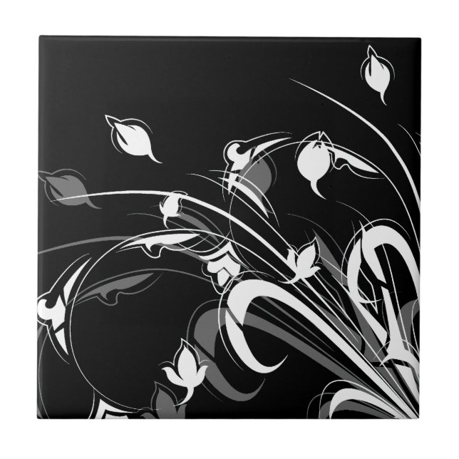 Carreau Floral noir et blanc élégant (Devant)