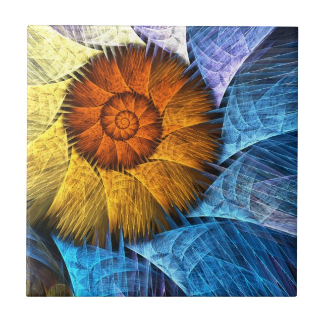 Carreau Floral Orange Bleu Jaune Art Abstrait (Devant)