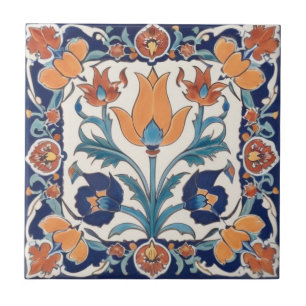 Carreau Floral Orné Turc Bleu Orange Vert Fleurs