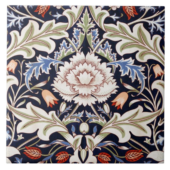 Carreau Floral Pattern Beautiful Flowers Blue Red Green (Devant)