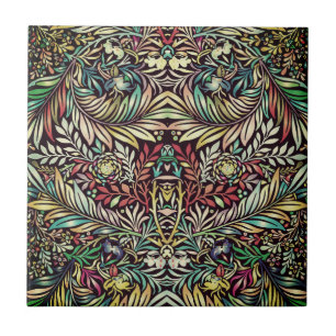 Carreau Floral Pattern in Retro Colors, Antique Style Vect