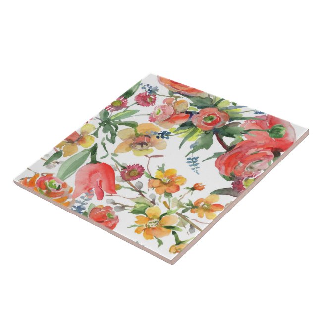 Carreau Floral Pattern Wildflowers Yellow Pink Green White (Côté)