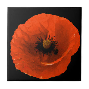 Carreau Floral Rouge Pavot Fleur Noir Personnalisé Cadeau